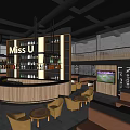 Stylish Bar Interior Design With Round Wooden Counter Bottle Shelves And TV Screen