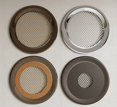 Set of Four Round Metal Wall Decor With Mesh Design And Colored Frames 3d model