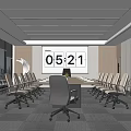 Modern Conference Room With Large Windows Long Table Multiple Chairs And Time 3d model