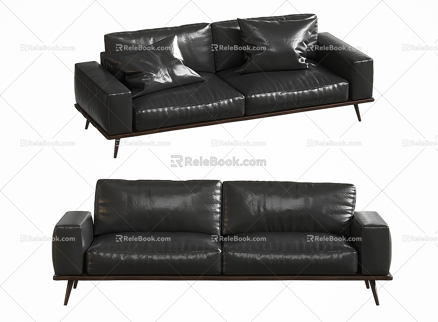 Double Sofa Simple Black Double Sofa One-Fit Sofa with Armrests Leather Sofa Minimalist Sofa 3d model