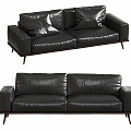 Double Sofa Simple Black Double Sofa One-Fit Sofa with Armrests Leather Sofa Minimalist Sofa 3d model