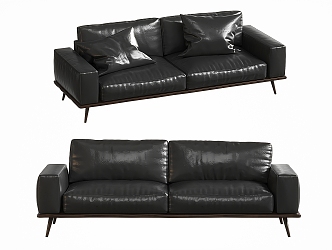 Double Sofa Simple Black Double Sofa One-Fit Sofa with Armrests Leather Sofa Minimalist Sofa 3d model