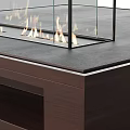 Modern Coffee Table With Dark Surface Wooden Frame And Transparent Glass Flame Container 3d model