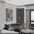 Elegant Modern Living Dining Room Interior With Sofa Round Coffee Table And Chandelier
