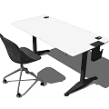 White Modern Office Desk With Metal Frame Gray Rolling Chair And Sleek Surface