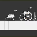 White Platform Setup With Multiple Wheelchair Models And Testing Equipment 3d model