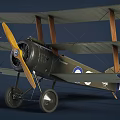 Vintage Biplane Fighter Aircraft With Khaki Body Round Insignias On Wings And Propeller