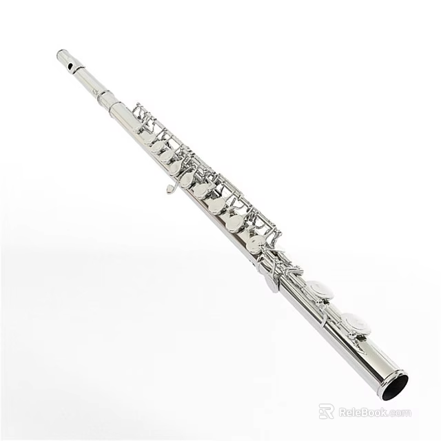 Silver Professional Flute Musical Instrument With Metal Body And Keys 3d model 