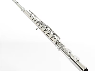 Silver Professional Flute Musical Instrument With Metal Body And Keys 3d model