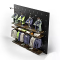 Clothing Display Rack with Mannequins Jackets Hanging Sweaters Folded Clothes and Shoes