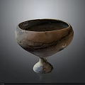 Ancient Terracotta Pedestal Bowl With Cracked Surface And Rustic Texture 3d model