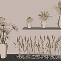 Wheat Crops And Dried Plants Arranged In Ceramic Vases For Home Decor