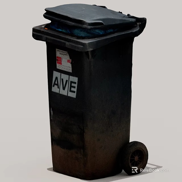 Durable Black Outdoor Trash Bin With AVIE Label And Wheel Feature 3d model 