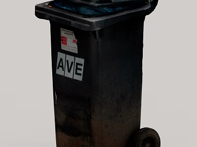 Durable Black Outdoor Trash Bin With AVIE Label And Wheel Feature 3d model