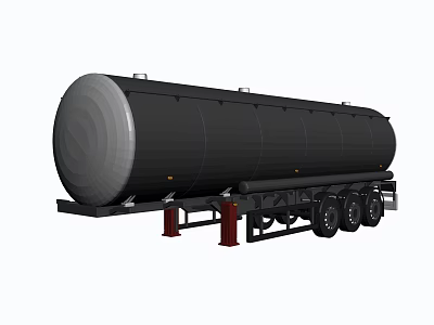 Black Oil Tanker Trailer With Multiple Wheels And Support Legs For Fuel Transport 3d model