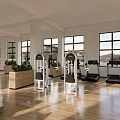 Spacious Fitness Studio With Red Ping Pong Table Exercise Equipment Large Windows And Wooden Floor