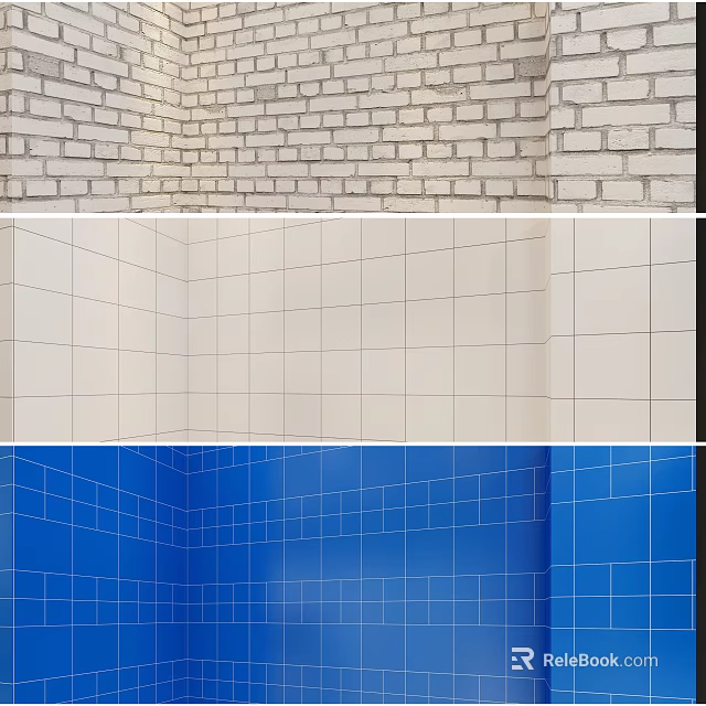 White And Blue Tile Wall Design With Various Textures For Interior Spaces 3d model 