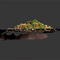 Stir Fried Noodles with Fresh Peas and Mushrooms Served in Ceramic Bowl