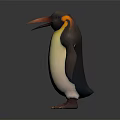 Penguin With Yellow Neck Orange Beak And Black White Body Standing On Dark Surface