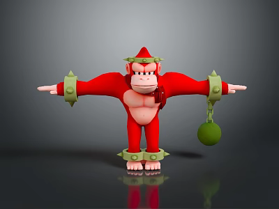 Red Gorilla 3D Model Character With Green Decorative Spiked Rings And Holding Green Ball 3d model