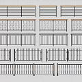 Various Fence Styles Featuring Horizontal Bars and Ornate Decorative Patterns 3d model