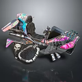 Custom Motorcycle With Colorful Graffiti Skull Design Mechanical Parts And Black Seat