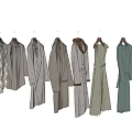 Clothing Items With Light Colors Plaid Patterns Furry Details Including Hanging Coats Dresses Shirts