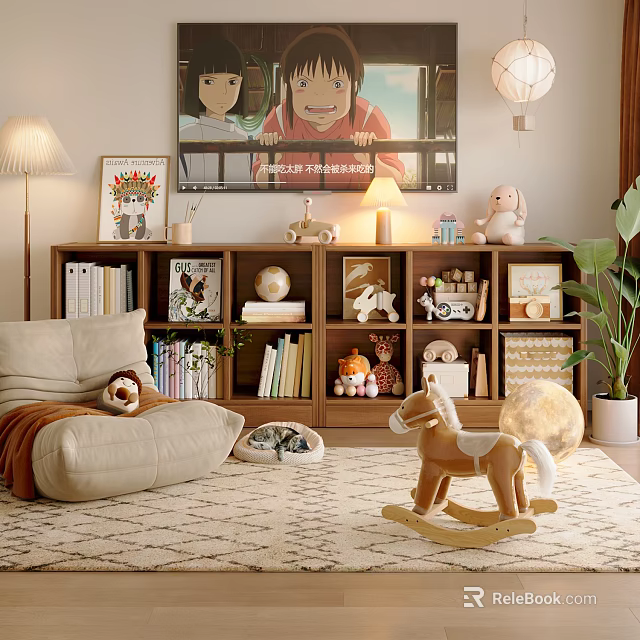 Natural Wooden TV Cabinet With Open Storage Shelves For Warm Lovely Family Living Room 3d model 