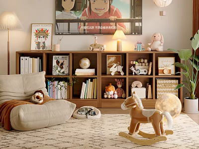Natural Wooden TV Cabinet With Open Storage Shelves For Warm Lovely Family Living Room 3d model