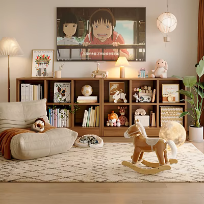 Natural Wooden TV Cabinet With Open Storage Shelves For Warm Lovely Family Living Room 3d model