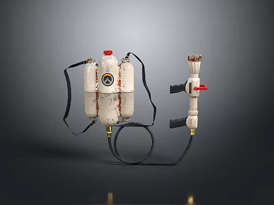 Portable Flame Thrower Weapon Featuring White Gas Cylinders Red Nozzle And Black Carrying Straps 3d model