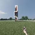 Modern Observation Deck With Colorful Decorative Structure Set In Green Grassland With Surrounding Trees