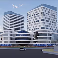 Modern Commercial Street With High Rise Buildings Circular Design Pedestrians And Cars