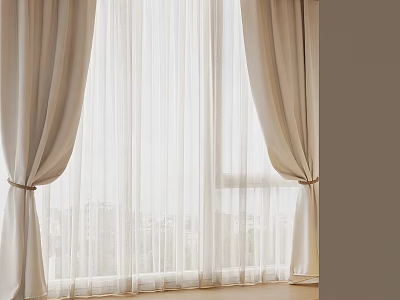 Elegant Sheer Curtains With Soft Linen Drapes And Tiebacks For Modern Window Space 3d model
