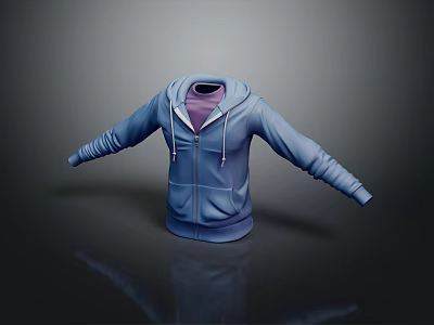 Blue Zipper Hoodie With Purple Inner Layer And Open Front Casual Design 3d model