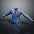 Blue Zipper Hoodie With Purple Inner Layer And Open Front Casual Design