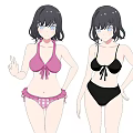 Anime Style Female Game Movie Characters Wearing Pink And Black Bikini Swimwear