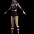Woman In Black Bodysuit With Heart Design Rainbow Stripes Purple Arm Sleeves And Colorful Socks