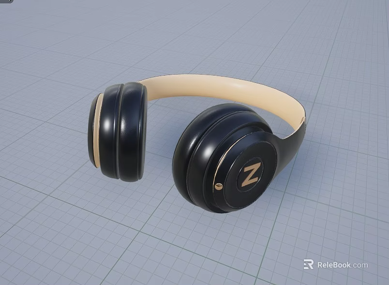 High Quality Over Ear Headphones with Black Beige Design and Gold Z Logo 3d model 