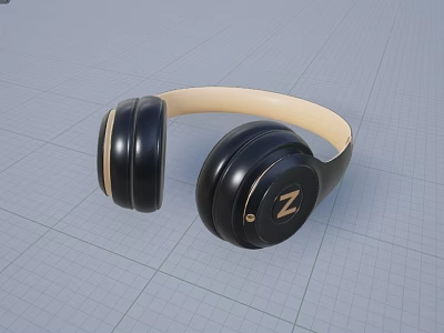 High Quality Over Ear Headphones with Black Beige Design and Gold Z Logo 3d model