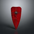 Red Medieval Shield With Metal Circular Emblem And Crossed Lines Design