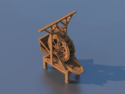 Small Wooden Waterwheel Model As Decorative Household Ornament With Stand Structure 3d model