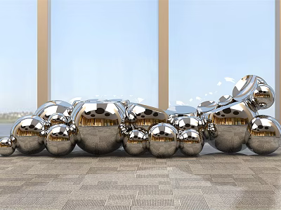 Public Chair With Silver Metallic Sphere Design In Modern Indoor Space 3d model