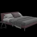 Brown fabric simple double bed 3d model