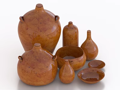 Brown Terracotta Vases Collection With Various Sizes Shapes And Ceramic Bowls 3d model
