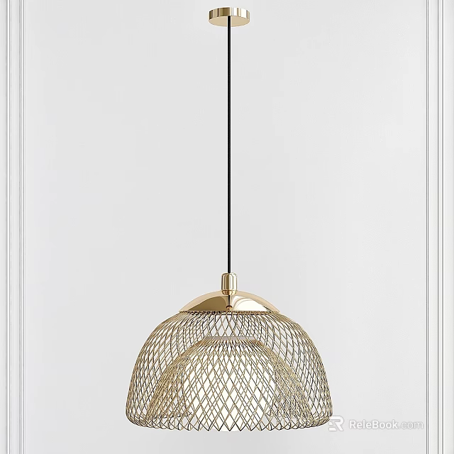Modern Golden Mesh Chandelier Design For Interior With White Wall Background 3d model