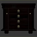 Dark Brown Nightstand with Four Drawers Golden Handles and Red Accent Lines in Classic Design