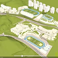 Modern School Campus Buildings with Green Surroundings Sports Field Track and Facilities