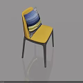 Yellow Chair With Blue Green Striped Pillow And Black Legs In Light Blue Background