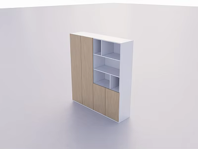 Modern Bookcase With Wooden Doors White Frame And Open Storage Shelves 3d model